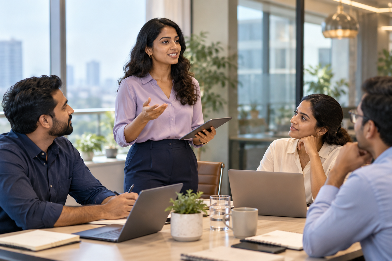 Trainer leading a discussion with a professional team