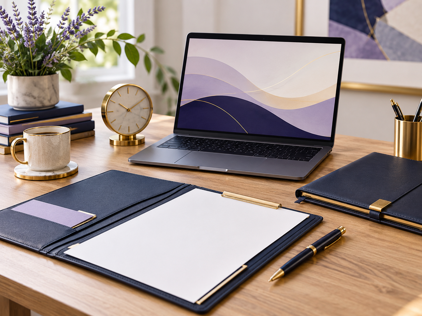 Laptop and study materials arranged for focused learning