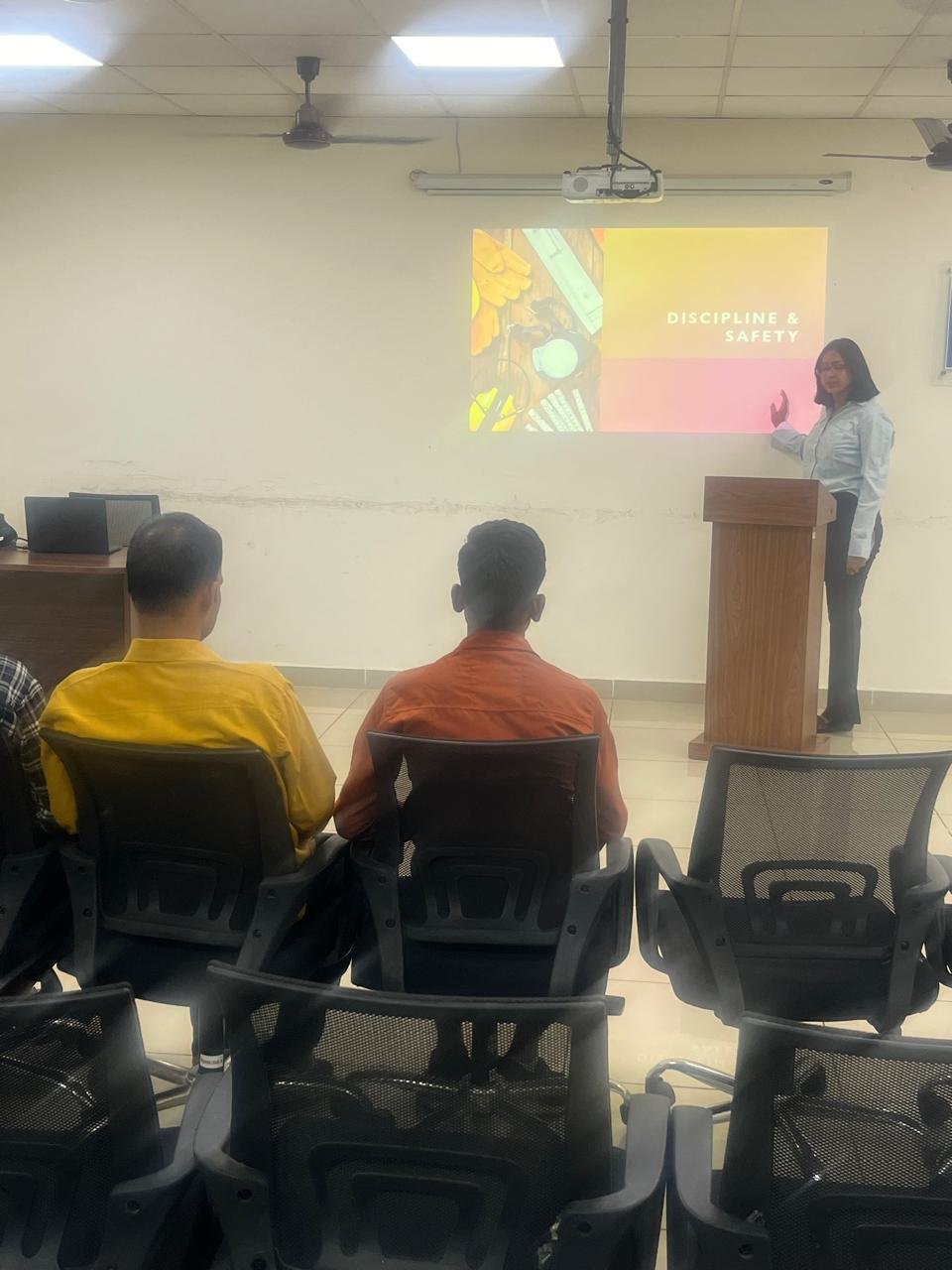 Priyanka presenting a discipline and safety session